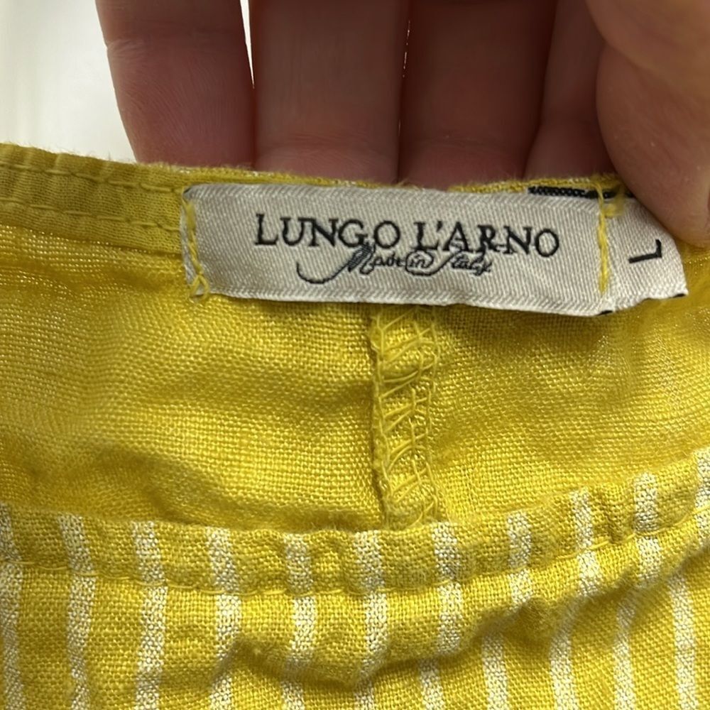Lungo L'Arno Mustard Linen Ruffled Top - Large - Picture 2 of 7